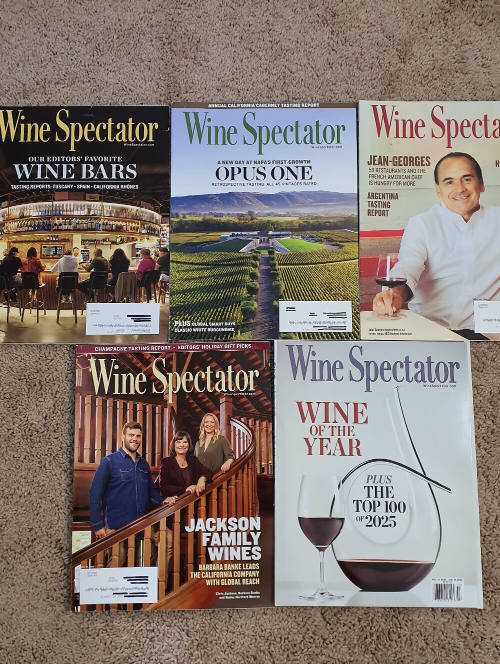 Wine Spectator Magazine Lot of 5 Oct 2025 to Jan 2026 Issues For Wine Enthusiast